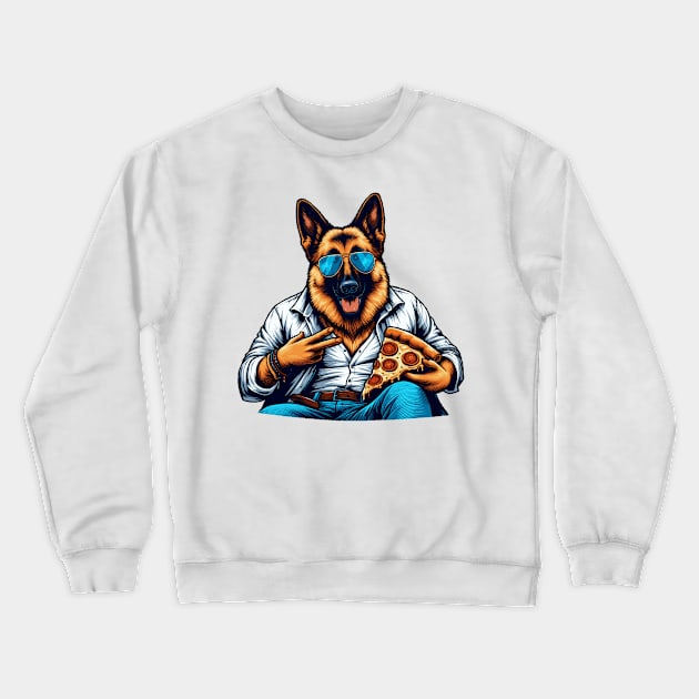 German Shepherd Dog Eating Pizza Crewneck Sweatshirt by Graceful Designs